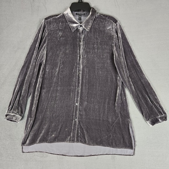 Eileen Fisher Tops - Eileen Fisher Shirt Womens Small Petite SP Silk Blend Velvet Button Down‎ Tunic